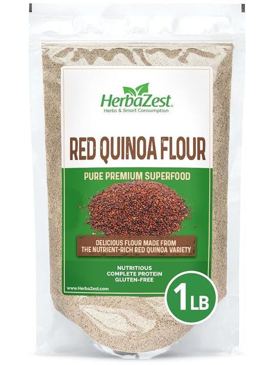 HerbaZest Red Quinoa Flour Organic – 1 LB – Vegan & Gluten Free Superfood – Baking Flour Alternative – Perfect for Baked & Non-Baked Goods, Pancakes & Waffles, Savory Dishes & More