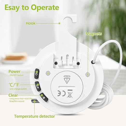 Geevon Refrigerator Thermometer IP65 Waterproof, with External Sensor, Fridge Temperature Monitor for Home Commercial, with LCD Screen, Stand and Magnetic Back, for Refrigerator, Freezer Scenes