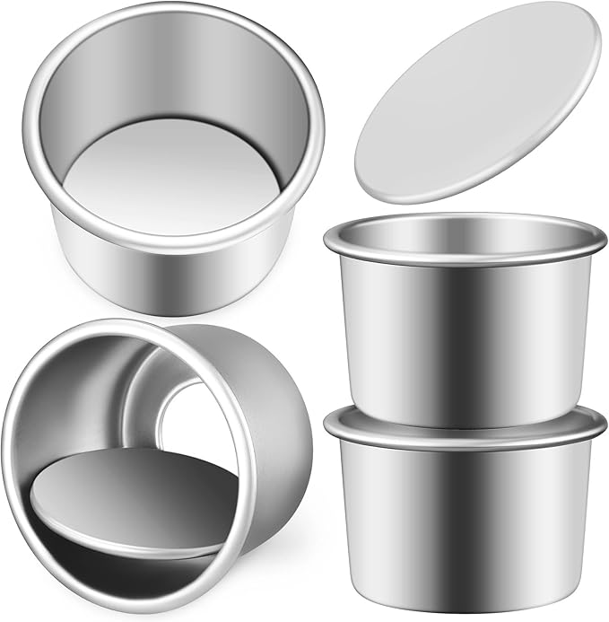 Zerodeko 4 Pcs Round Cake Pans with Removable Bottom, 2 Inch Aluminum Alloy Baking Molds, Nonstick Small Cake Tins for Cheesecake, Mousse, Chiffon, And Ice Cream