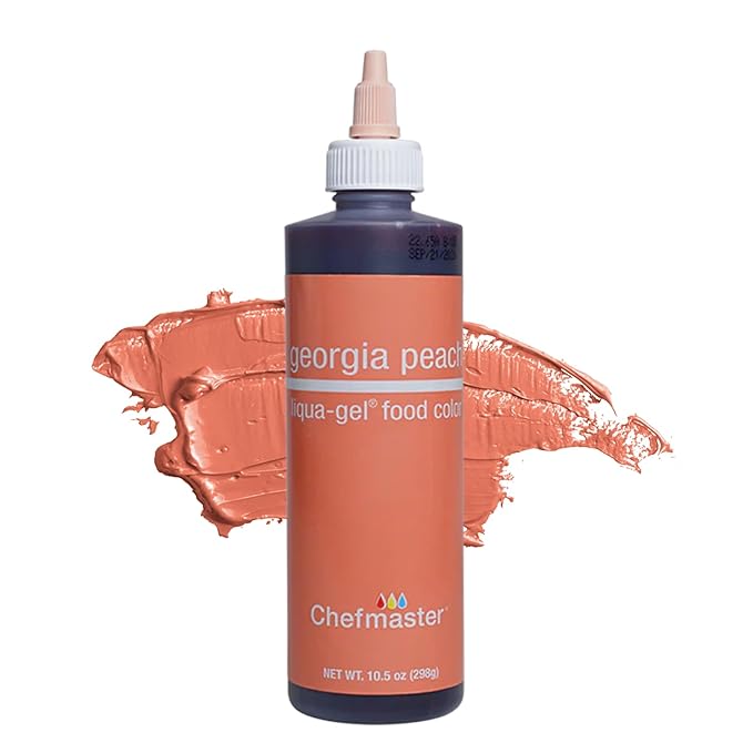Chefmaster Georgia Peach Liqua-Gel® Food Coloring | Vibrant Color | Professional-Grade Dye for Icing, Frosting, Fondant | Baking & Decorating | Fade-Resistant | Easy-to-Use | Made in USA | 10.5 oz
