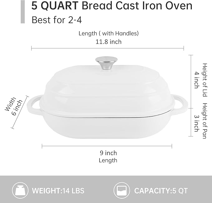 Premium Enameled Cast Iron Dutch Oven for Bread Baking | Non-Stick 2QT Oval Bread Oven with Lid | Perfect for Sourdough, Loaf, and Artisan Baking (Gradient Pink, 5 QT)