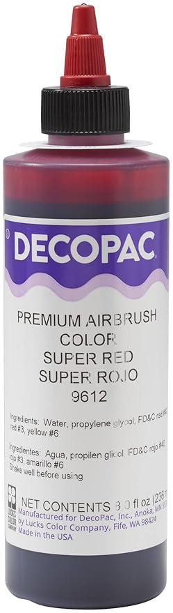 DecoPac Super Red Food Coloring, 8 Fl Oz Airbrush Food Color, Edible Airbrush For Cake Decorating, Cookie Airbrush Coloring, Food Airbrush Kit Add-on, Airbrushes For Cake Decorating 8Fl Oz