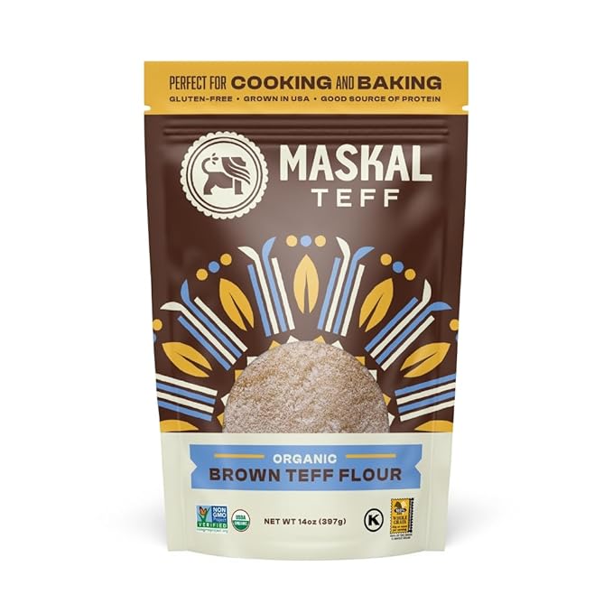 Maskal Teff Organic Brown Teff Flour, 14 Ounce (6 pack)