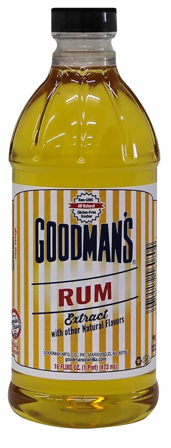 Goodman's Natural Rum Extract - Gluten-free, Non-GMO, Kosher, Low Carb & Low Calorie, Low Alcohol, No Artificial Color, No Animal Products, No Sugar - Rich Flavor for Baking & Mocktails - 1 Pint
