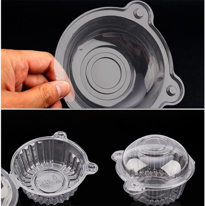 50 Packs Individual Cupcake Containers Transparent Box Packaging Cute Cat Head Shape Plastic Disposable Dome Cake Box Fruit Cakecup Box