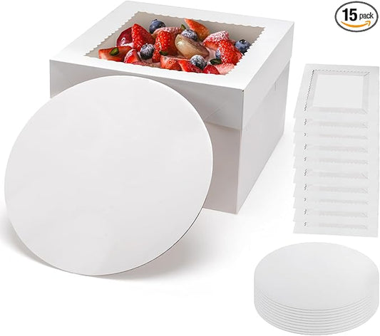 15pcs Cake Boxes,10 * 10 * 8 Inch White Bakery Box with Window for Cake, Cupcakes, Donuts, Cookies, Pie to Use on Birthday Party, Wedding,Tall Dessert Cardboard Boxes
