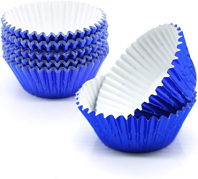 Cupcake Liners Blue,GOLF Standard Size Blue Foil Cupcake Liners Wrappers Metallic Baking Cups,Muffin Paper Cases, 100 Pack