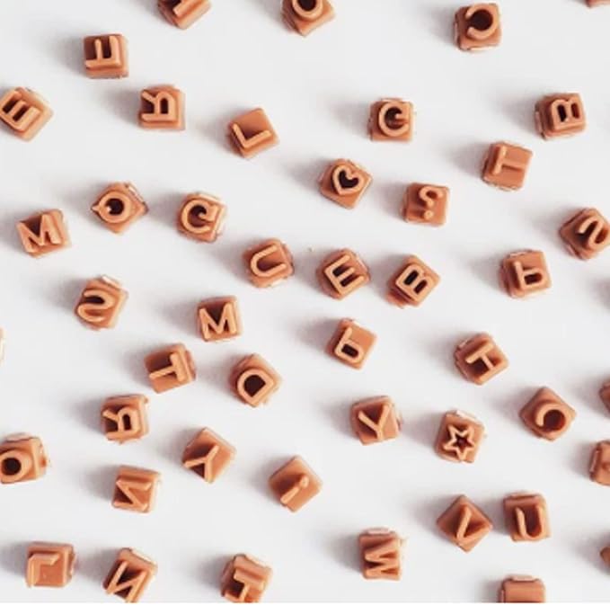 Letter Stamps for Clay-Pottery Stamps with Double Small Alphabet & Numeric Symbols, Also Used as Cookie Stamps Letters & Clay Letter Stamps (Brown_100pcs)
