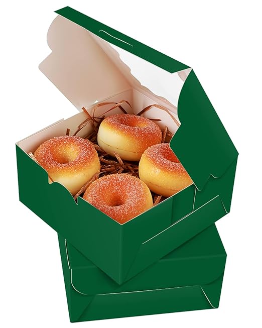qiqee Deep Green Cookie Boxes with Window 36packs 6x6x3 Deep Green Bakery Box Pastry Box for Wedding Favor Birthday ＆ Party