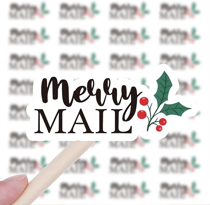 Wailozco 200 PCS Merry Mail Stickers,Cute Small Business Envelopes Stickers for Business Packages/Handmade Goods/Bags ,Christmas Theme Small Shop Business Stickers for Envelopes Seals