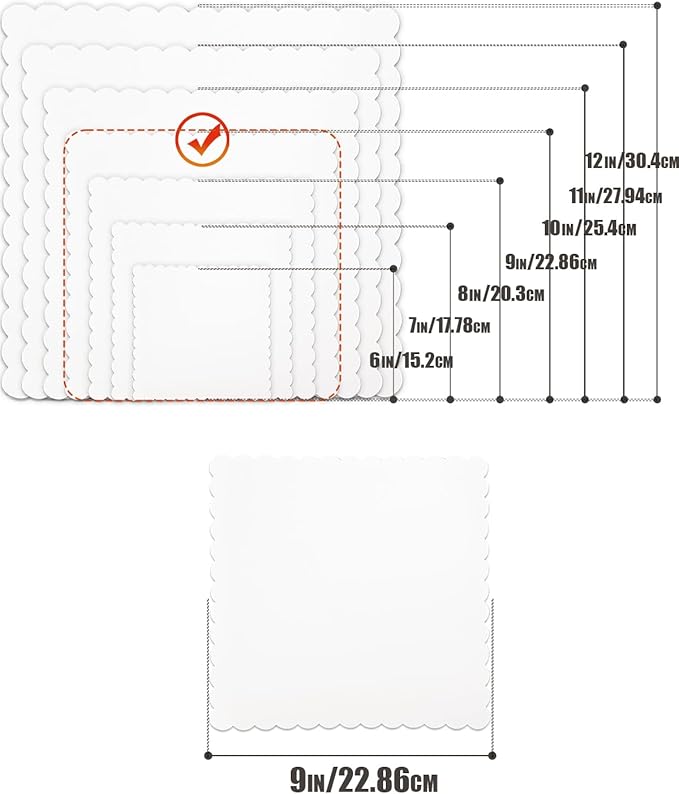 qiqee White 9 Inch Wave Cake Boards 15-Packs Squares Base Food-Grade Cardboard Wave Cake Plate（Thinner But Stronger）