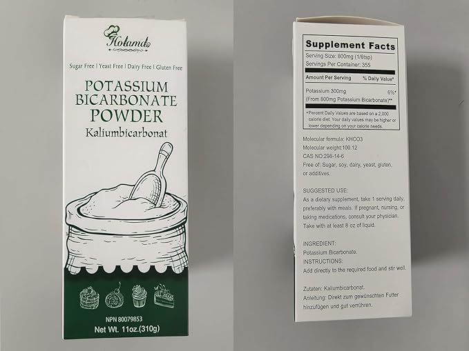 11oz Potassium Bicarbonate, 100% Pure Potassium Bicarbonate Powder - Food Grade Mineral Supplement for Plants, Cakes, Winemaking, Natural Baking Soda Leavening Agent, Gluten Free | Vegan Friendly