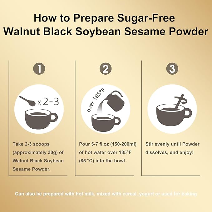 2-Pack Sugar-Free Walnut Black Soybean Sesame Meal Replacement Powder, Low GI, Smooth and Easy to Absorb, Rich in Sesamin, Non-GMO, Vegan, Zero Sugar Meal Replacement Shake, 19.25 oz Each (Total 38.5 oz), 五谷磨房无糖黑芝麻核桃粉