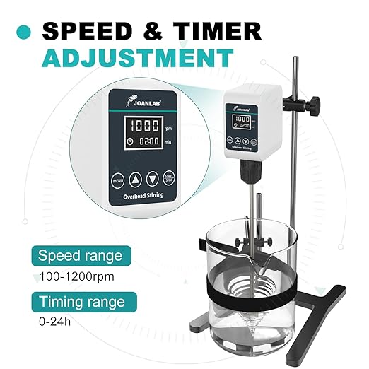JOANLAB Digital Overhead Stirrer Mixer Set 10L Capacity Max viscosity10,000mPas, Lab Mixer Stirrer 100-1200rpm Lab Overhead Mixer with Support Stand&Two Stirring Rods