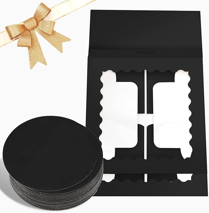 Bakepacker 36pcs 10x10x5 Inches Black Cake Boxes with Window 18-Packs, 10 Inch Bakery Boxes (18 Cake Boxes +18 Cake Boards Included)