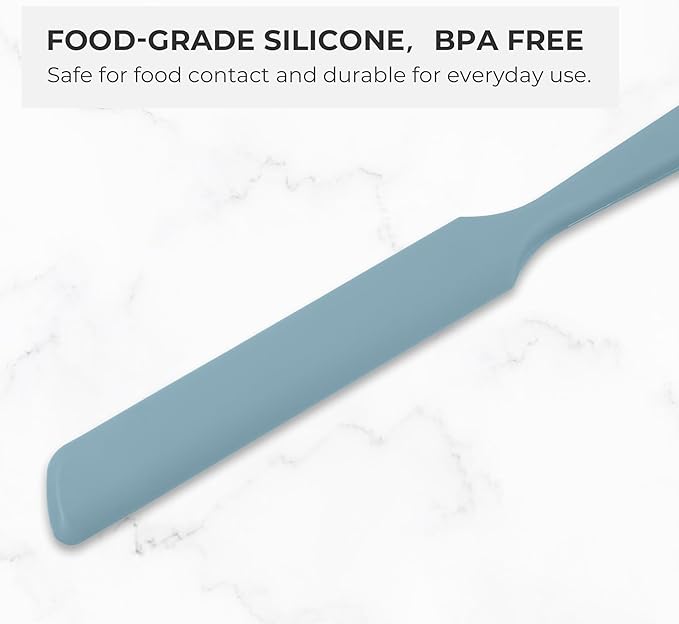 Elihome Skinny Silicone Jar Spatula Spreader, BPA Free,Heat-Resistant Scraper, 10in Long Narrow Stirring Stick, Seamless Flexible Peanut Butter Spreader for Scraping Icing and Jam (Slate)