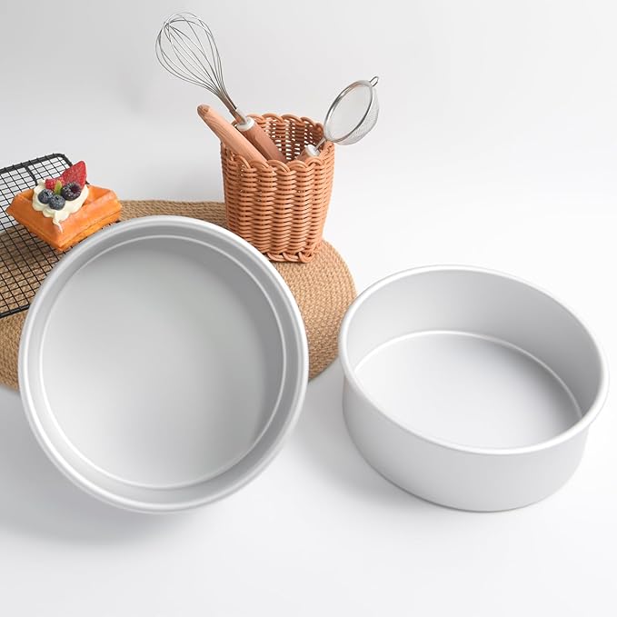 8×3 round Cake Pans Set of 2, Aluminum cake tin baing pan for birthday cake party (8×3 round Cake Pan, Set of 2)