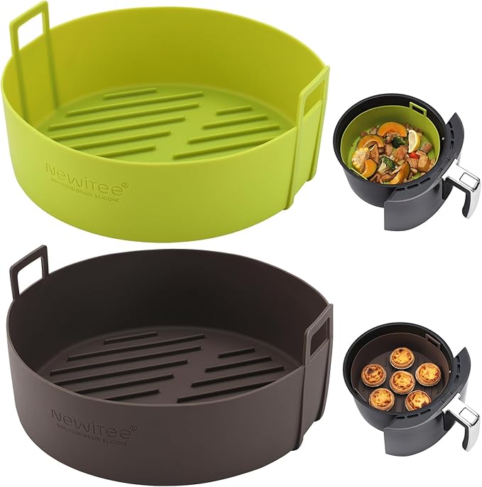 Air Fryer Silicone Liners 4QT For Ninja AF101, 2 Pack BPA Free Platinum Air Fryer Basket Liners with Handle, Round Ninja Reusable Fryer Accessories