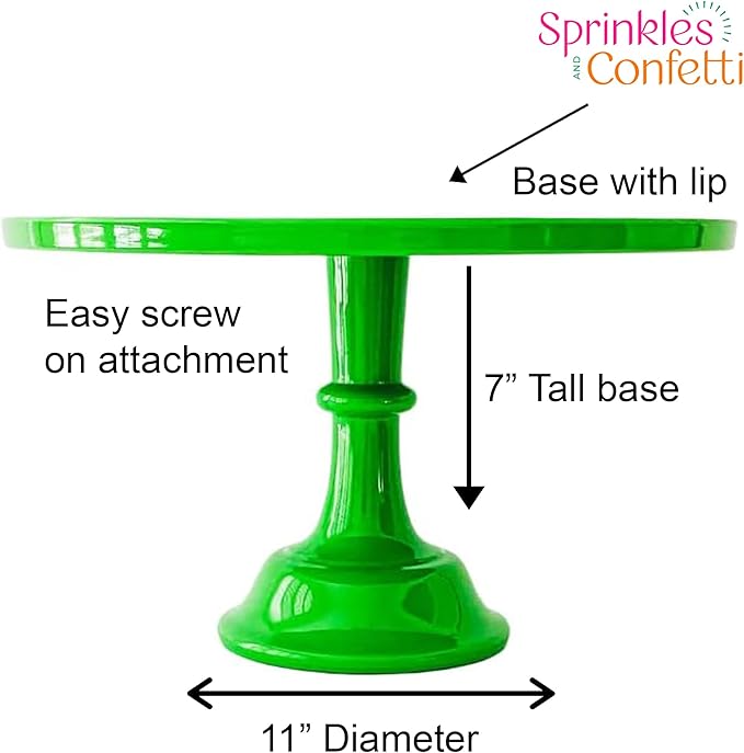 Sprinkles & Confetti 11" Green Melamine Cake Stand – Elegant Reusable Dessert Display for Weddings, Birthdays, Baby Showers & Brunches | Lightweight, Durable & Stylish Round Cake Plate for Parties