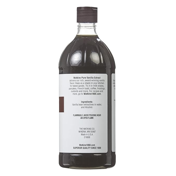 Watkins Pure Vanilla Extract, with Madagascar Vanilla Beans, Non-GMO, Kosher, 32 Fl Oz (Pack of 1)