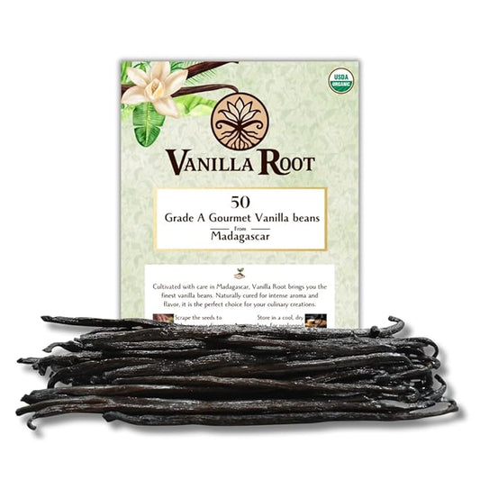 50 Organic Madagascar Vanilla Beans Grade A, Gourmet Vanilla Pods for making Extract and Bakery (50 Count (Pack of 1), 50, Count)