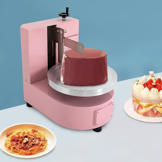 Cake Decorating Coating Machine with Graduated Scraper, 0-200RPM Rotating Speed Cream Spreading Automatic Frosting Turntable for 4-12inch Cakes (Pink)