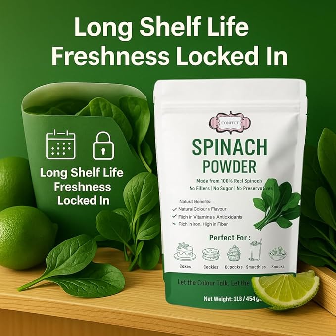 Confect Spinach Powder | Pure & Natural Vegetable Powder for Smoothies, Baking, Beverages, Juices, Tea & DIY Recipes | Vegan, Gluten-Free, No Added Sugar – 1 LB