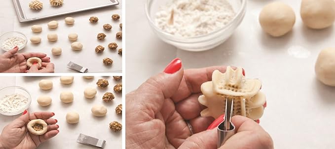 Tredoni 2pcs | 2.4" Pastry Tongs - Maamul Cookie Maker & Service - Dough Scraper Press, Stainless Steel