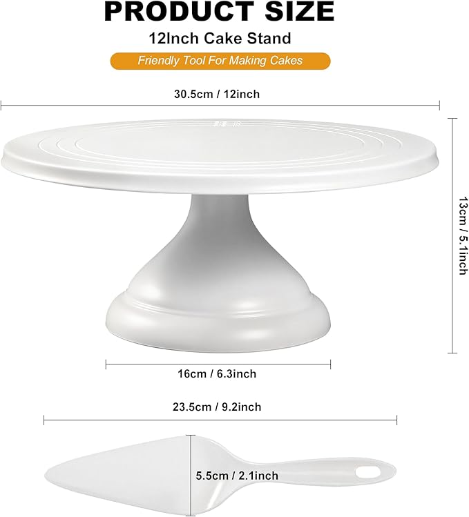 Bamboo Fiber Cake Stand 12 Inch with Cake Spatula, Black Round Cupcake Stand Large Dessert Stand, Cake Decorating Display Stand for Birthday Parties, Weddings, Baby Shower and Other Events