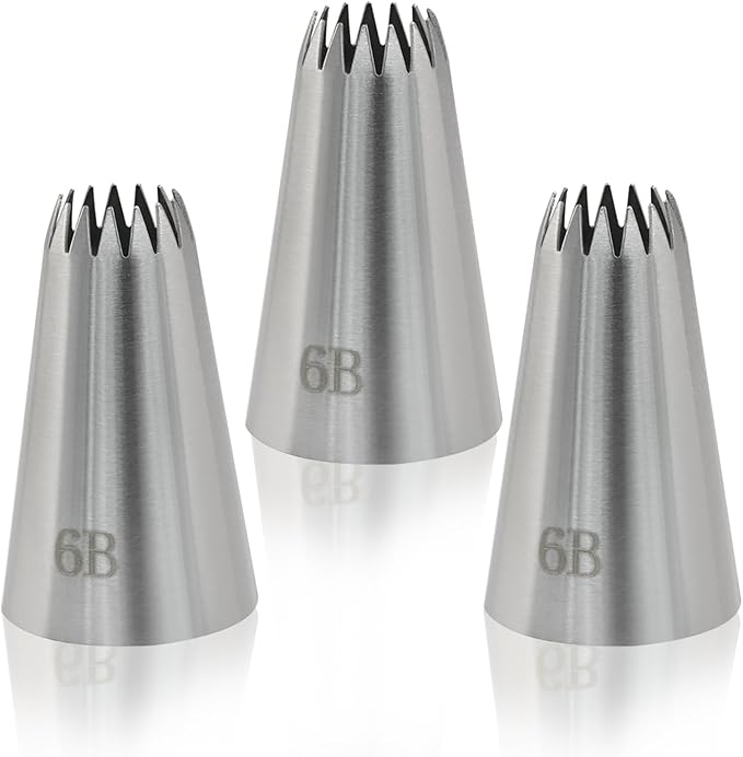 3 Pcs 6B Piping Tips, Stainless Steel Decorating Seamless Nozzles Icing Tips with Coupler Adapter & 12In Silicone Pastry Bag, Baking Tools for Birthday Cakes/Cupcakes/Cookie