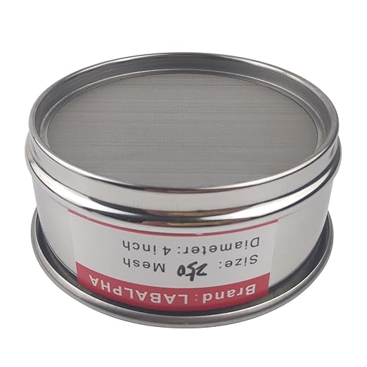 LABALPHA 250 Mesh Lab Sieves, Test Sieve #250 Mesh, 4'' Diameter, 304 Stainless Steel Wire Cloth (0.063mm)