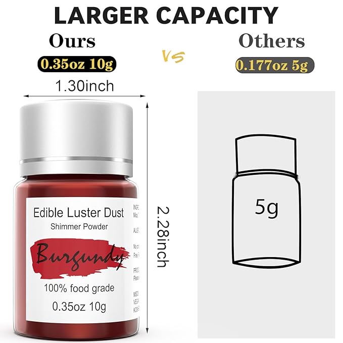 Burgundy Luster Dust Edible for Cakes Cocktails – 10g Colaele Edible Shimmering Dust for Chocolates, Metallic Food Coloring Powder for Cake Decorating Edible Glitter for Drinks, No Gluten,Vegan