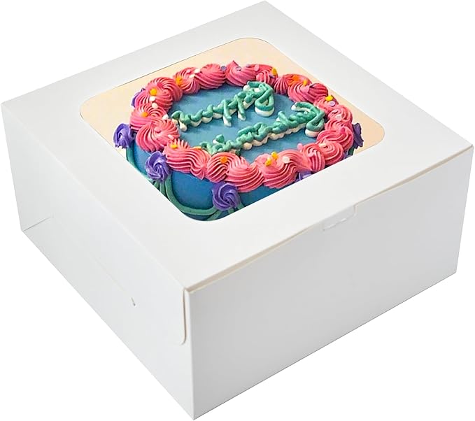 Zzrywuty White 10x10x5 Inches Cake Box with Cake Boards (60Pcs, 30Pcs Boxes and 30Pcs Boards), Bakery Boxes with Clear Window for Cake, Dessert, Cookie, Birthday, Party, Wedding