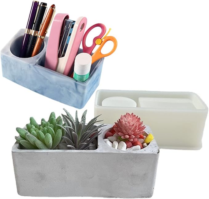 Round Square Plaster Flower Pot Silicone Mold Epoxy Resin Pen Holder Storage Box Mold Succulent Planter Vase Cactus Concrete Mold Cement Clay Mould