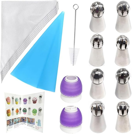 Russian Ball Piping Tips Set, 43 PCS Stainless Steel Piping Bags and Tips Set Large Flower Piping Tips for Cake Decorating, Cupcake Icing Tips Frosting Piping Kit Baking Cake Decorating Supplies