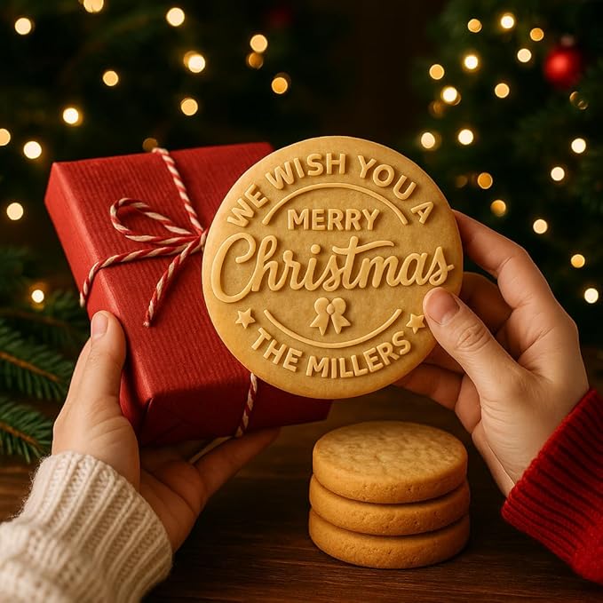 2025 Personalized Cookie Stamps & Stamps Custom Family Name Christmas Cookie Stamps All-in-One Holiday Baking Cookie Decorating Kit (A)