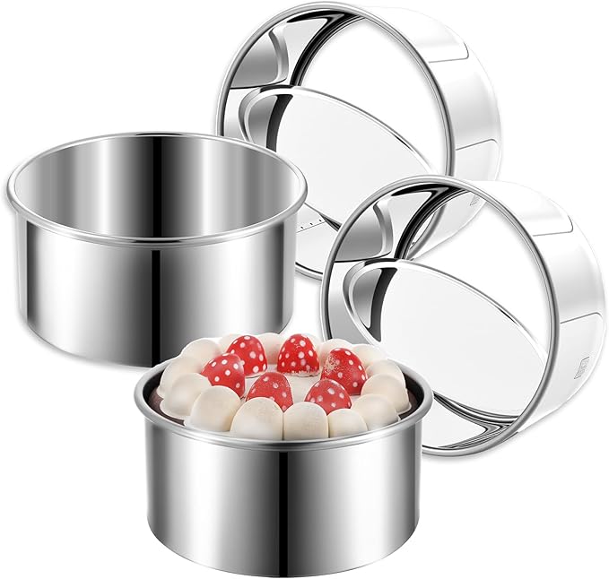 4 Pcs 4 Inch Cake Pan with Removable Bottom, 304 Stainless Steel Cake Pan Mini Round Easy Releasing Baking Pans for Birthdays, Weddings, Banquets, Parties, Christmas