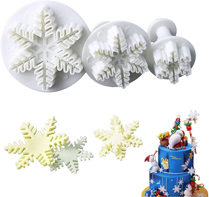 3pcs Snowflake Pattern Plunger Cake Cutter Fondant Cookie Mold Craft DIY Decorating Tools Set