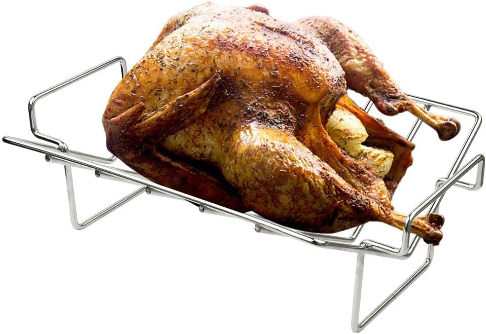 Thanksgiving Turkey Roasting Rack Stand for Smoker and Grill, Turkey Roaster V Rack Stainless Steel Rib Racks for Grilling and Smoking, for Large and XLarge Big Green Egg,Kamado Joe,Big Joe