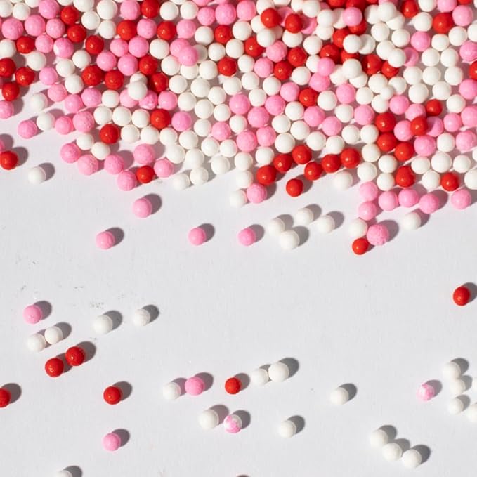 Sprinkles, White Red Pink Edible Pearl Sprinkles for Cake Decorations, Baking Ice Cream, Cookies, Cupcake Topper Edible Pearls Sprinkles - 2mm Matte Sugar Pearls for Cake Decorating 130g/4.6oz 1 Bottle ( 2mm red pink white )