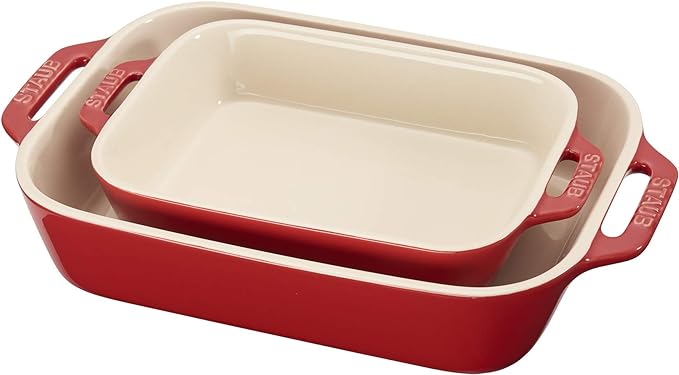 STAUB Ceramic Rectangular Baking Dish Set, 2 pc, Cherry