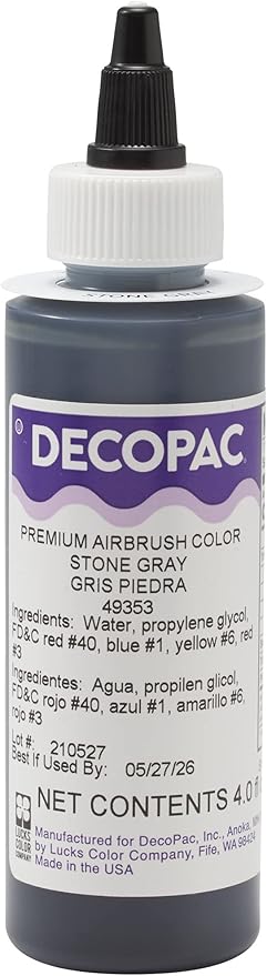 DECOPAC Food Coloring, Airbrush Food Color, Edible Airbrush For Cake Decorating, Cookie Airbrush Coloring, Food Airbrush Kit Add-on, Airbrushes For Cake Decorating 4 Fl Oz - Stone Grey