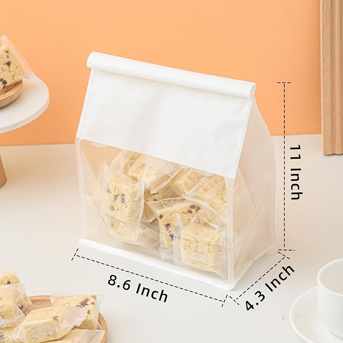 50 Pcs 8.6 Inch White Kraft Paper Bread Bags with Tin Tie, Large Homemade Bread Packing Bag, Thickened Storage Bagel Bag with Clear Window for Sourdough, Baked