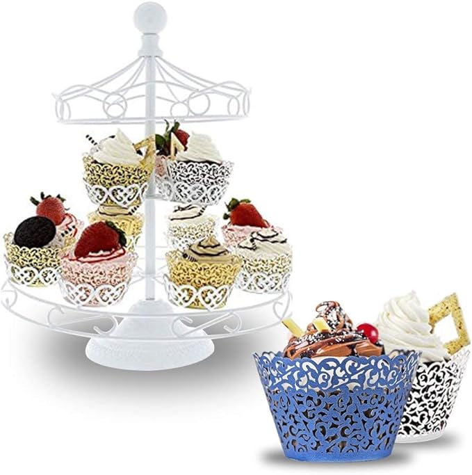 YOZATIA 60PCS Standard Navy Blue Cupcake Wrappers, Laser Cut Vine Lace Cupcake Decorative Liners for Party Supplies (Navy Blue)