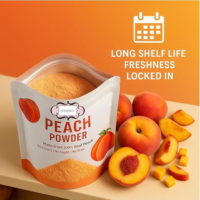 Confect Peach Fruit Powder | Pure & Natural Fruit Powder for Smoothies, Baking, Beverages, Juices, Tea & DIY Recipes | Vegan, Gluten-Free, No Added Sugar – 5 OZ