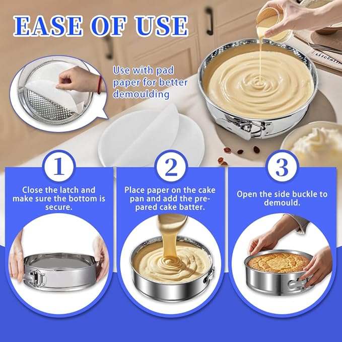 9" Stainless steel Springform Pan with 30 Pcs Parchment Paper Liners,9inch round pan 304 Nonstick Leakproof Springform Cake Pan with Removable Bottom for Cheesecake,Mousse,Chiffon,Baking Cakes