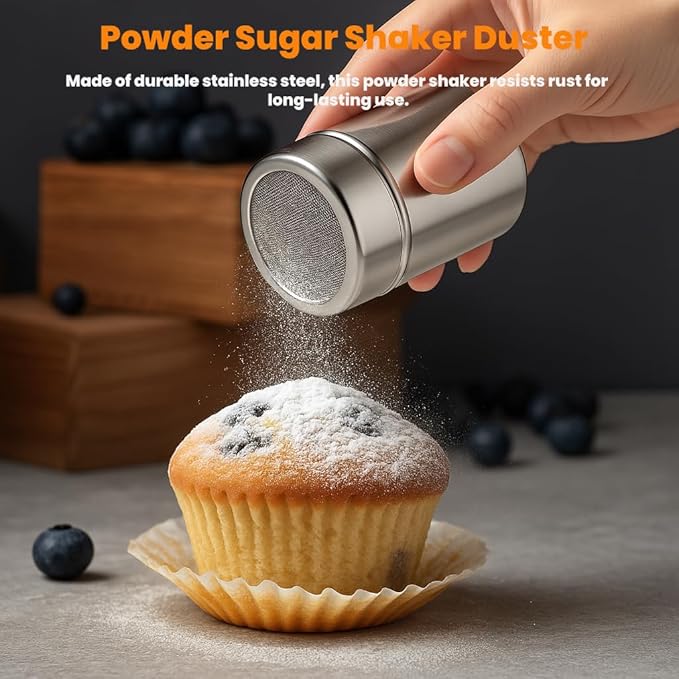 PIQUEBAR Flour Sifter - Fine Mesh Sifter Stainless Steel with Wire Loop for Baking,Flour Shaker Duster,Powdered Sugar Duster,Dough Cutter 4 in 1 Set (3 Cup)