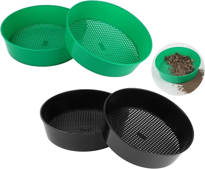 Gardening Sand Soil Compost Sifter, 4 Pack Rock Garden Sieve, Round Plastic Sifting Pan Set for Home Plant Work With Small Gravel and Sand