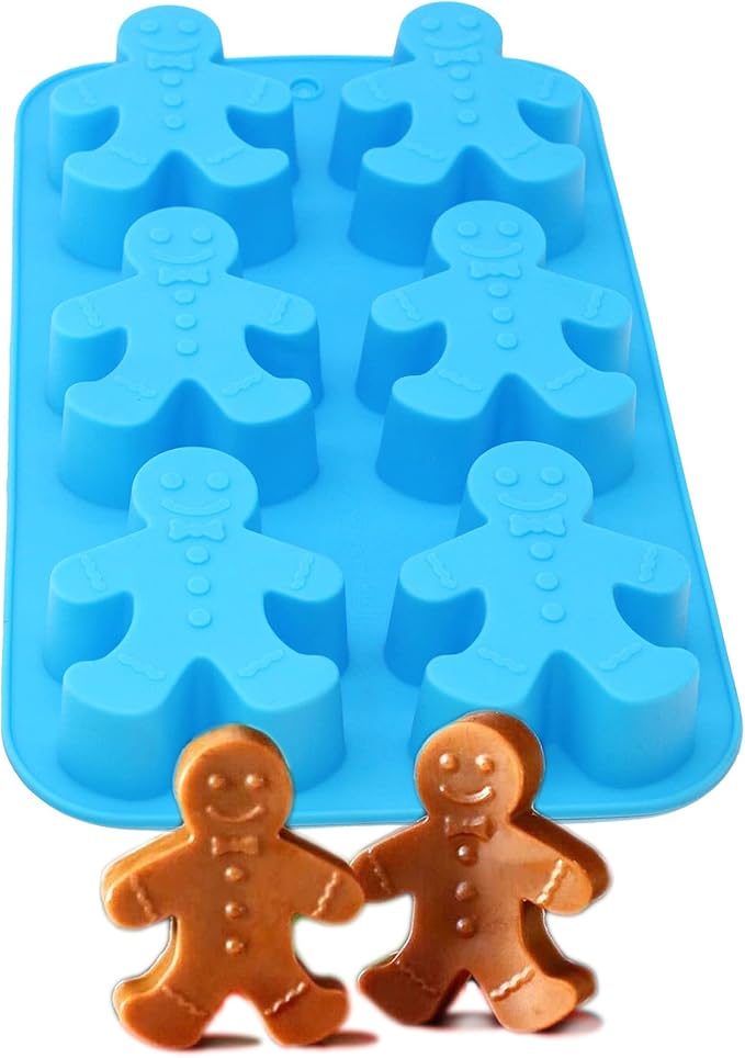 X-Haibei Gingerbread Man Silicone Mold - 6-Cavity Christmas Mold for Soap, Cookies, Chocolate & Bath Bombs (2.5oz per Cavity)
