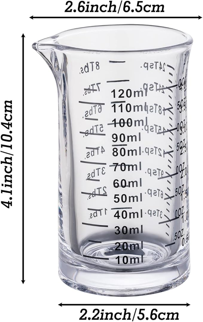 Ackers 4 Oz Glass Measuring Cup,Borosilicate Shot Glass with V-Shaped Spout(Pack of 2)